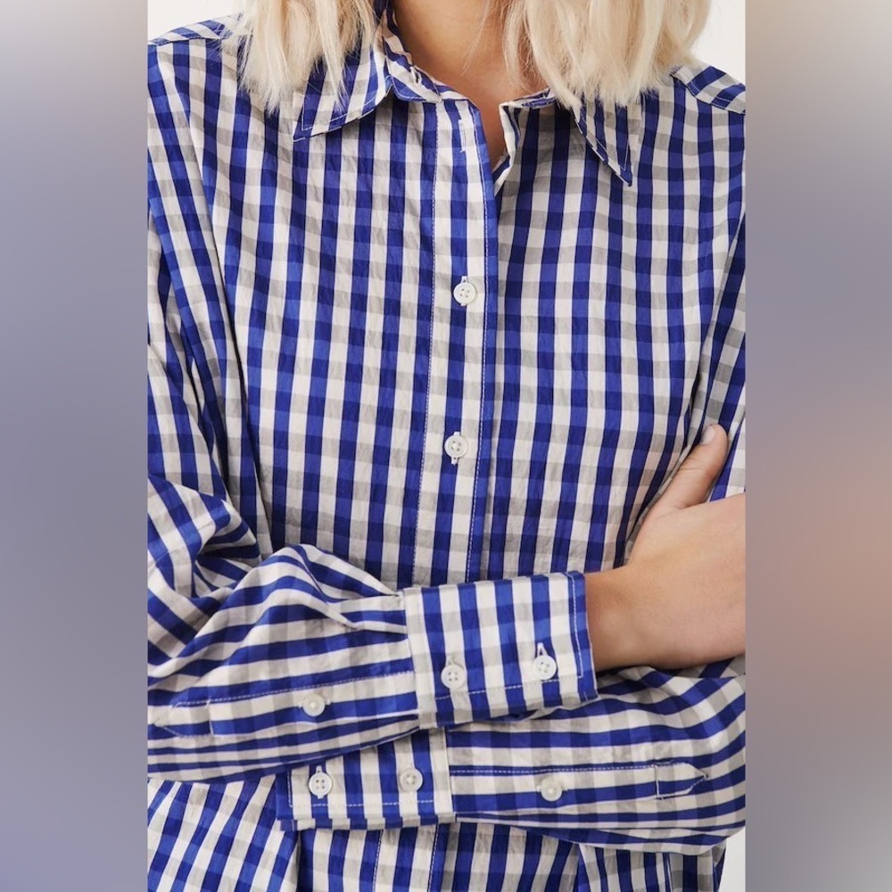 PART TWO Blouse Regan gingham boyfriend shirt Size M - Picture 3 of 7